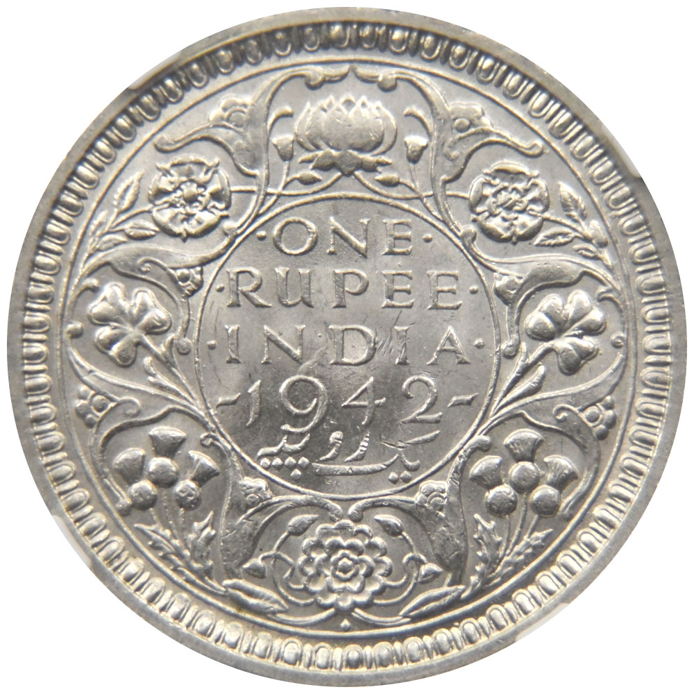 インド 1942(B) ジョージ6世 RUPEE 銀貨 NGC MS 63 ルピー 5930806052