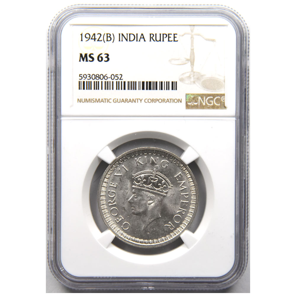 インド 1942(B) ジョージ6世 RUPEE 銀貨 NGC MS 63 ルピー 5930806052
