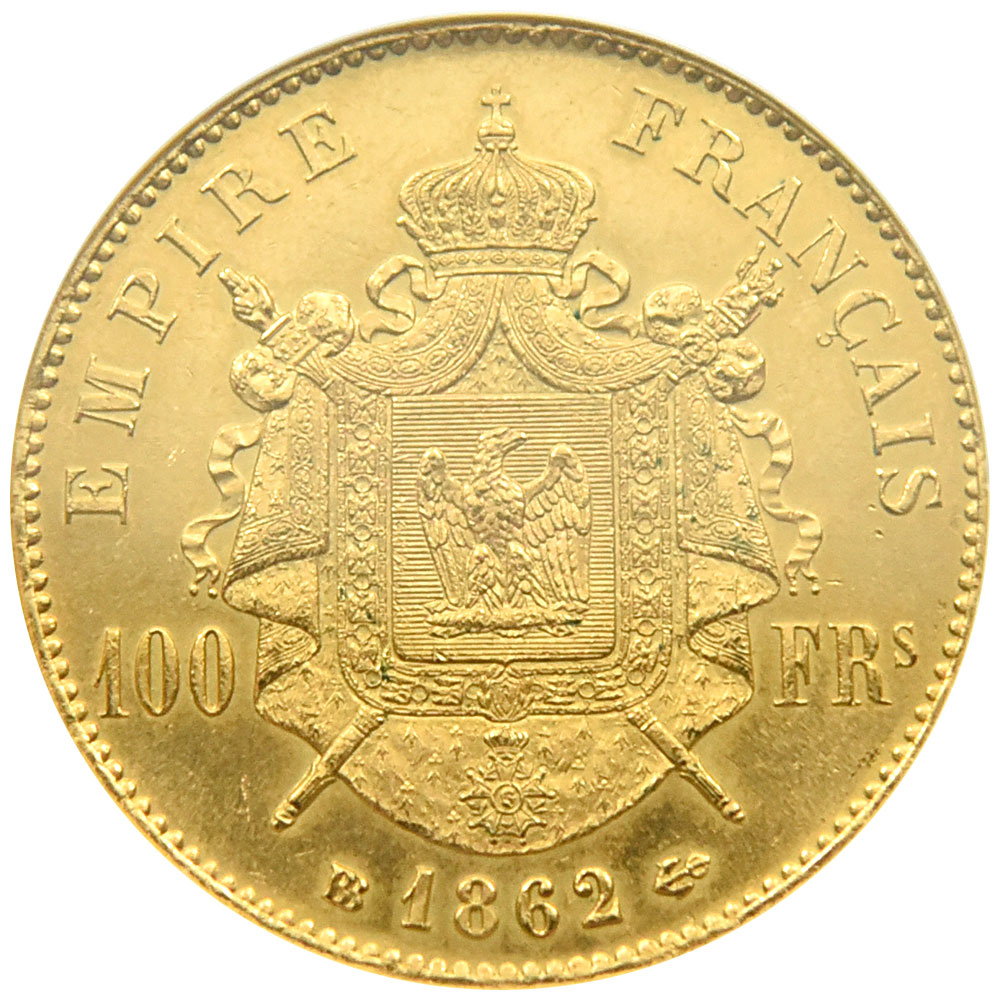 フランス 1862 ナポレオン3世 100フラン 金貨 NGC MS 62 有冠 3073057016