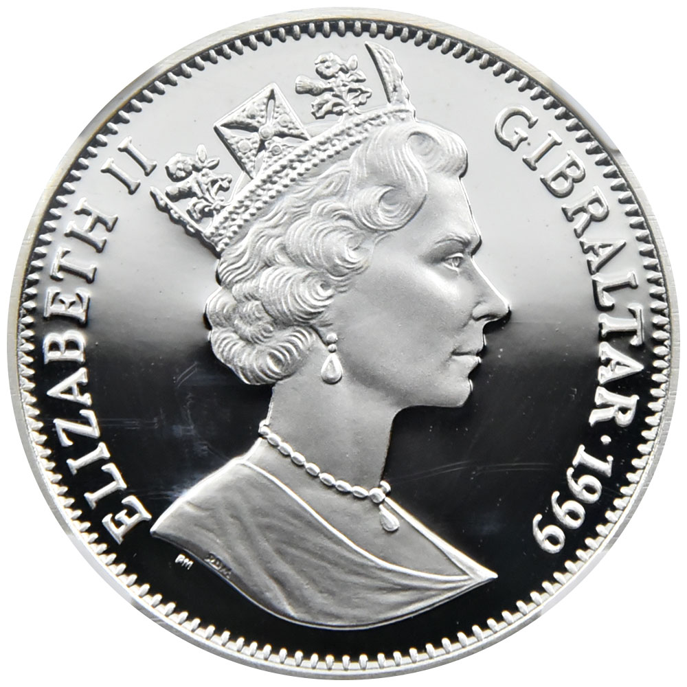 ジブラルタル 1999 エリザベス2世 クラウン 銀貨 NGC PF 69 ULTRA