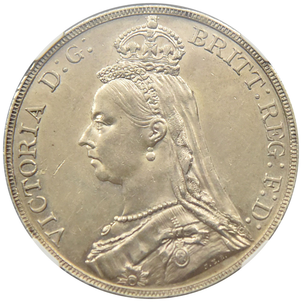 イギリス 1888 ヴィクトリア女王 クラウン 銀貨 NGC AU58 聖ジョージの