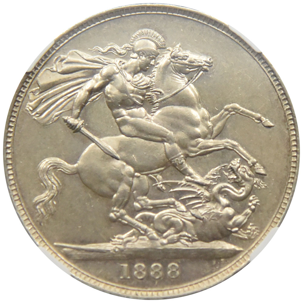イギリス 1888 ヴィクトリア女王 クラウン 銀貨 NGC AU58 聖ジョージの
