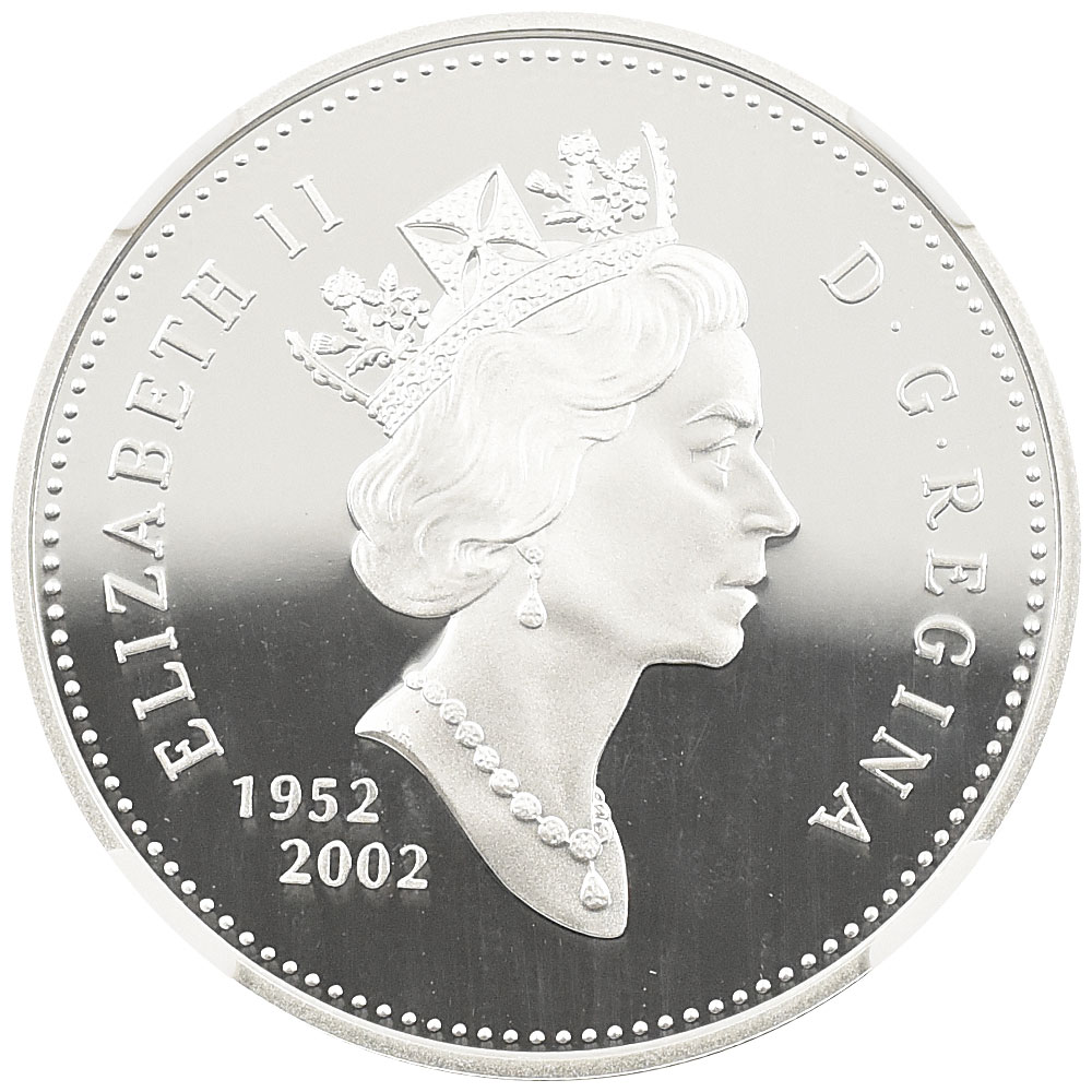 カナダ 2002 エリザベス2世 1ドル 銀貨 NGC PF70UC 即位50周年記念