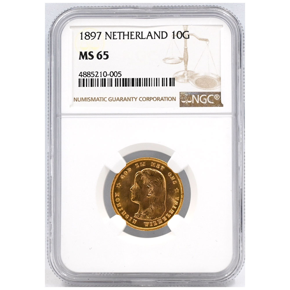 オランダ 1897 ウィルヘルミナ 10グルデン 金貨 NGC MS65 4885210005
