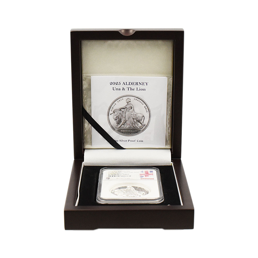 オルダニー 2025 チャールズ3世 5ポンド 2オンス 銀貨 NGC PF70UC ウナ