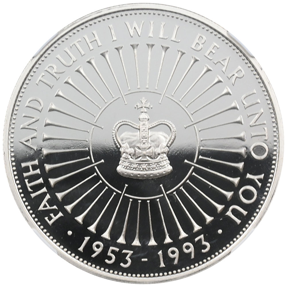 イギリス 1993 エリザベス2世 5ポンド 1オンス 銀貨 NGC PF69UC 戴冠40