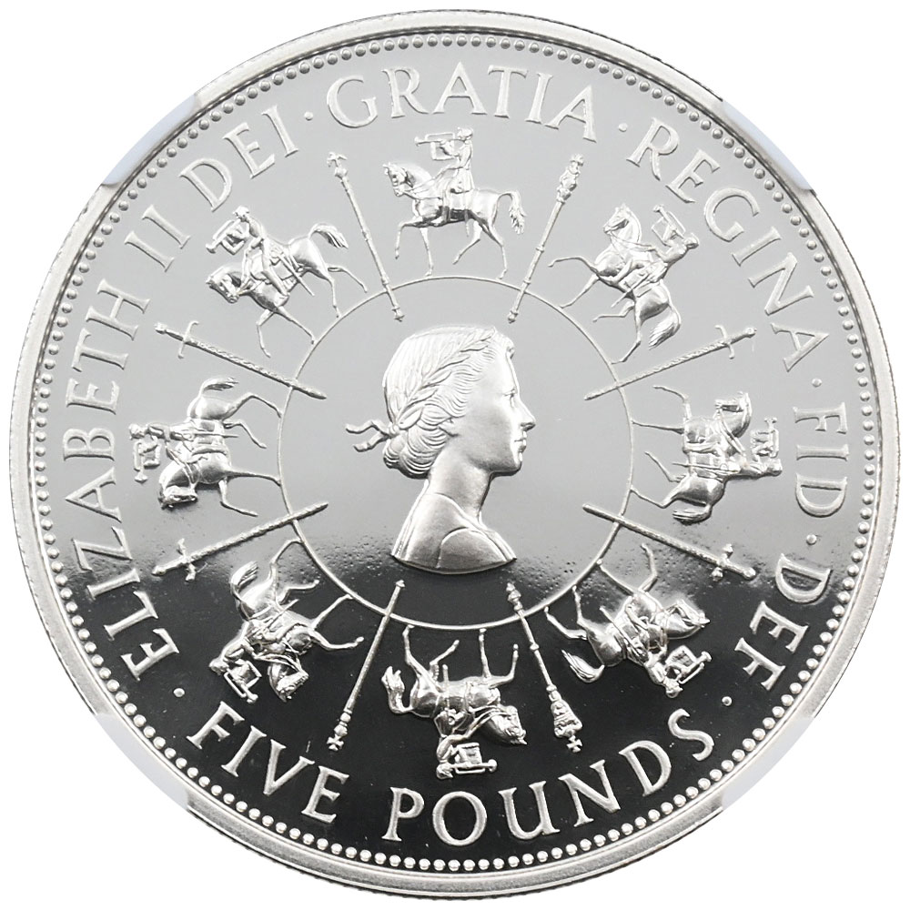 イギリス 1993 エリザベス2世 5ポンド 1オンス 銀貨 NGC PF69UC 戴冠40