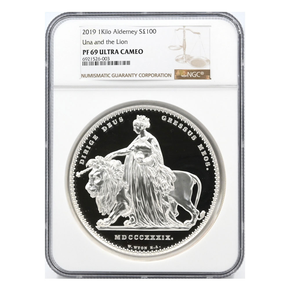 オルダニー島 2019 エリザベス2世 100ポンド 1キロ 銀貨 NGC PF69UC