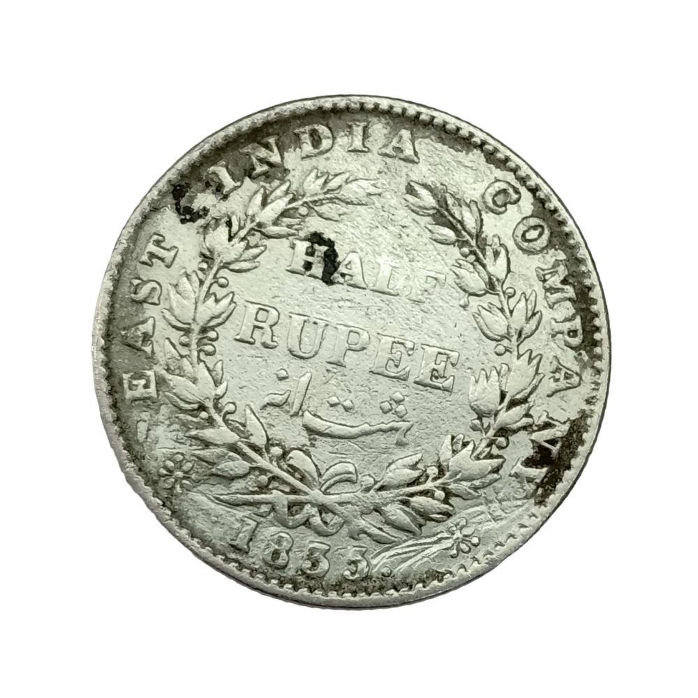 Extremely Rare Error Half Rupee 1835 Die Rotation 1 O'clock Error