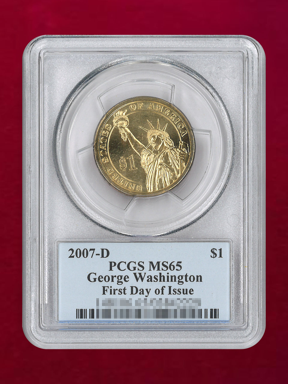 アメリカ】初代大統領 ジョージ・ワシントン 1ドル 銅貨 2007D PCGS