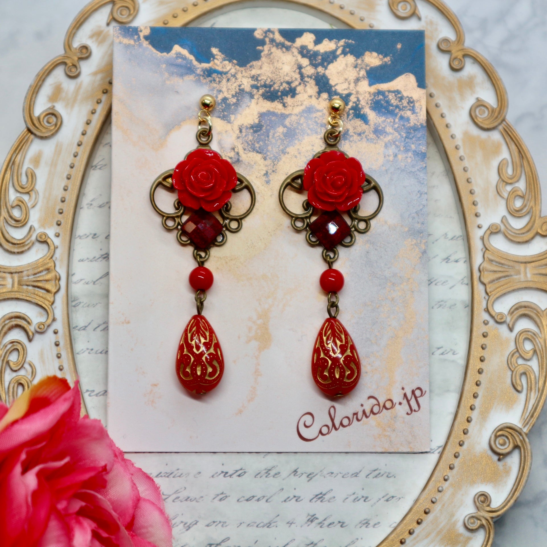 赤い薔薇とショートドロップのフラメンコイヤリング・ピアス – ころり
