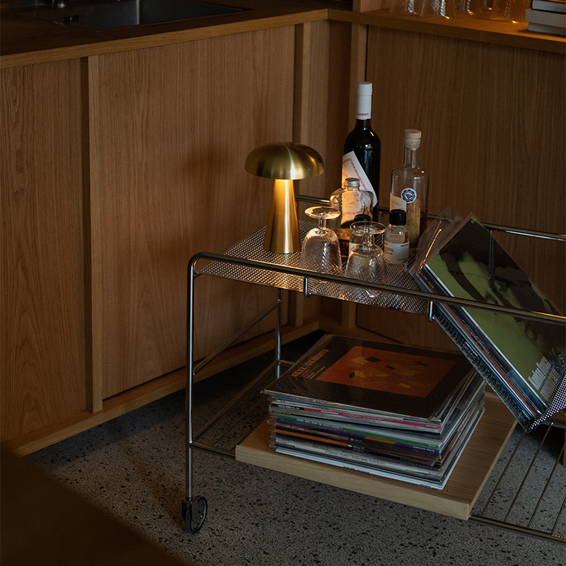 &TRADITION ALIMA TROLLEY NDS1 CHROME & LACQUERED WALNUT