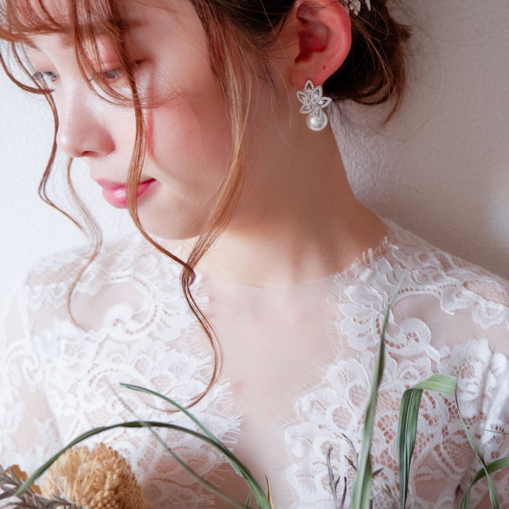 ピアス】ビジュー パール ウェディング ブライダルピアス d3【結婚式