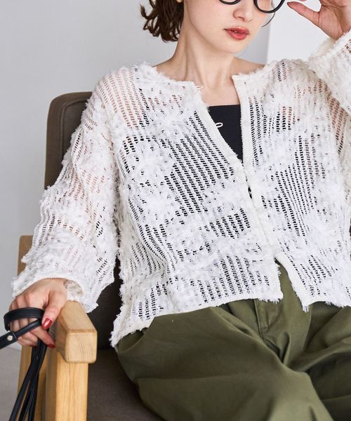 3Dフラワーメッシュカーディガン