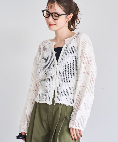 3Dフラワーメッシュカーディガン