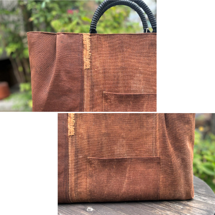 酒袋・柿渋染めトートバッグ】彩乃庵 麻 一点もの 大きめ 刺し子