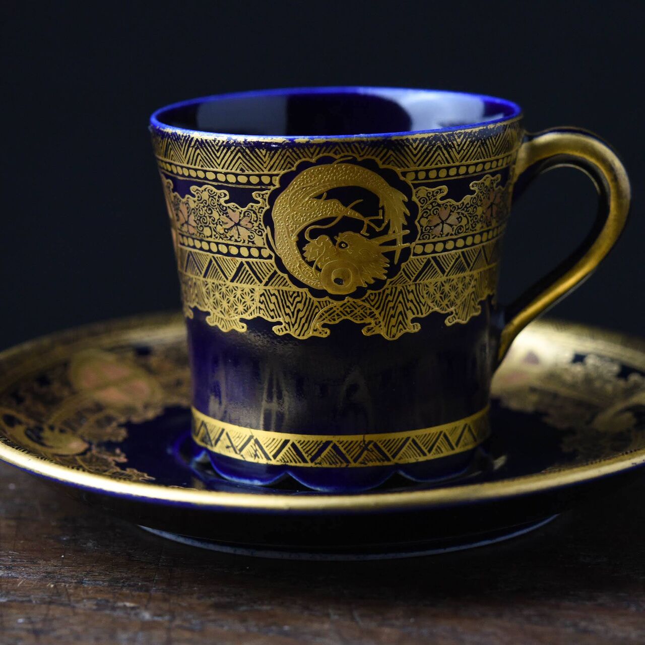 陶磁器 :: 7代目錦光山 京薩摩 瑠璃釉デミタスカップ&ソーサー