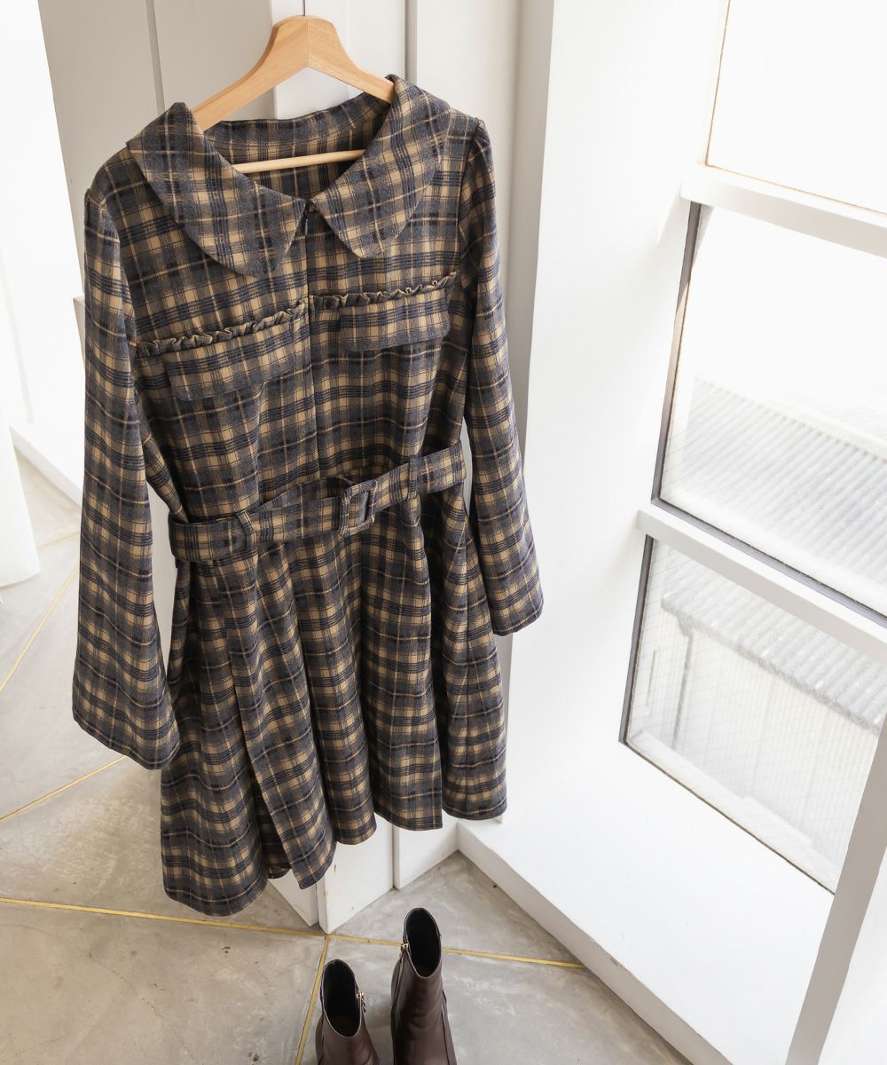 CLETTEオリジナルベルト付きボックスタックチェックミニワンピース