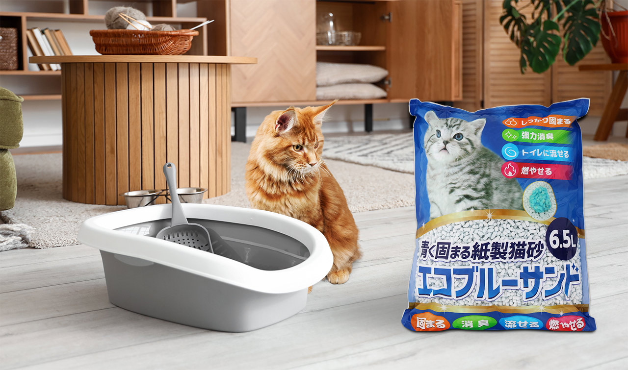 青く固まる紙製猫砂 エコブルーサンド｜ドラッグストアで買えるNID PB