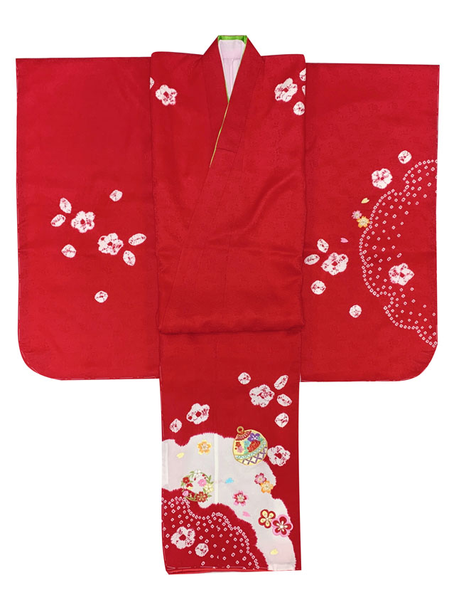 七五三 7歳 女の子用 日本製 正絹 本絞り 刺繍入り 絵羽付け 四つ身の