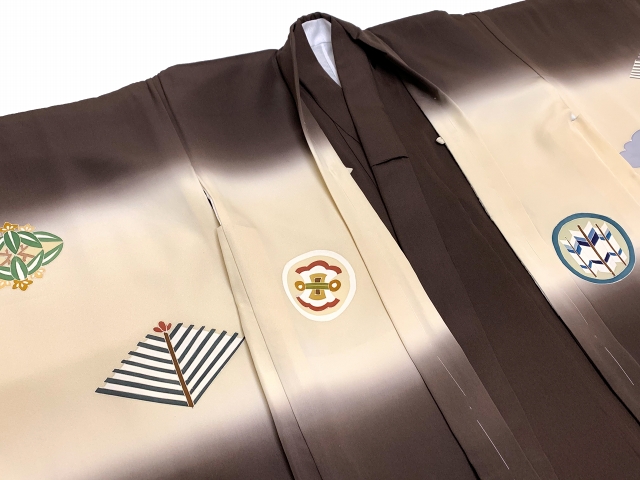 七五三 男の子 着物 5歳 日本製 正絹 手描き友禅 金駒刺繍 羽織 着物