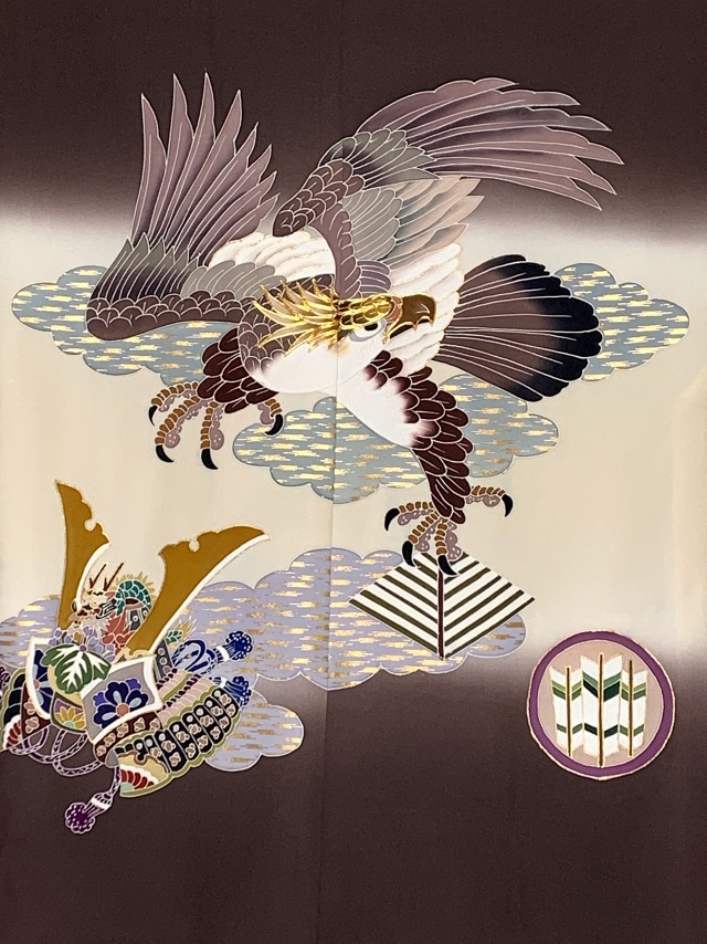 七五三 男の子 着物 5歳 日本製 正絹 手描き友禅 金駒刺繍 羽織 着物