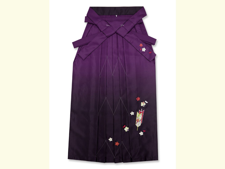 卒業式 袴 女性用 刺繍入りぼかし袴 【紫系、矢羽根・梅】