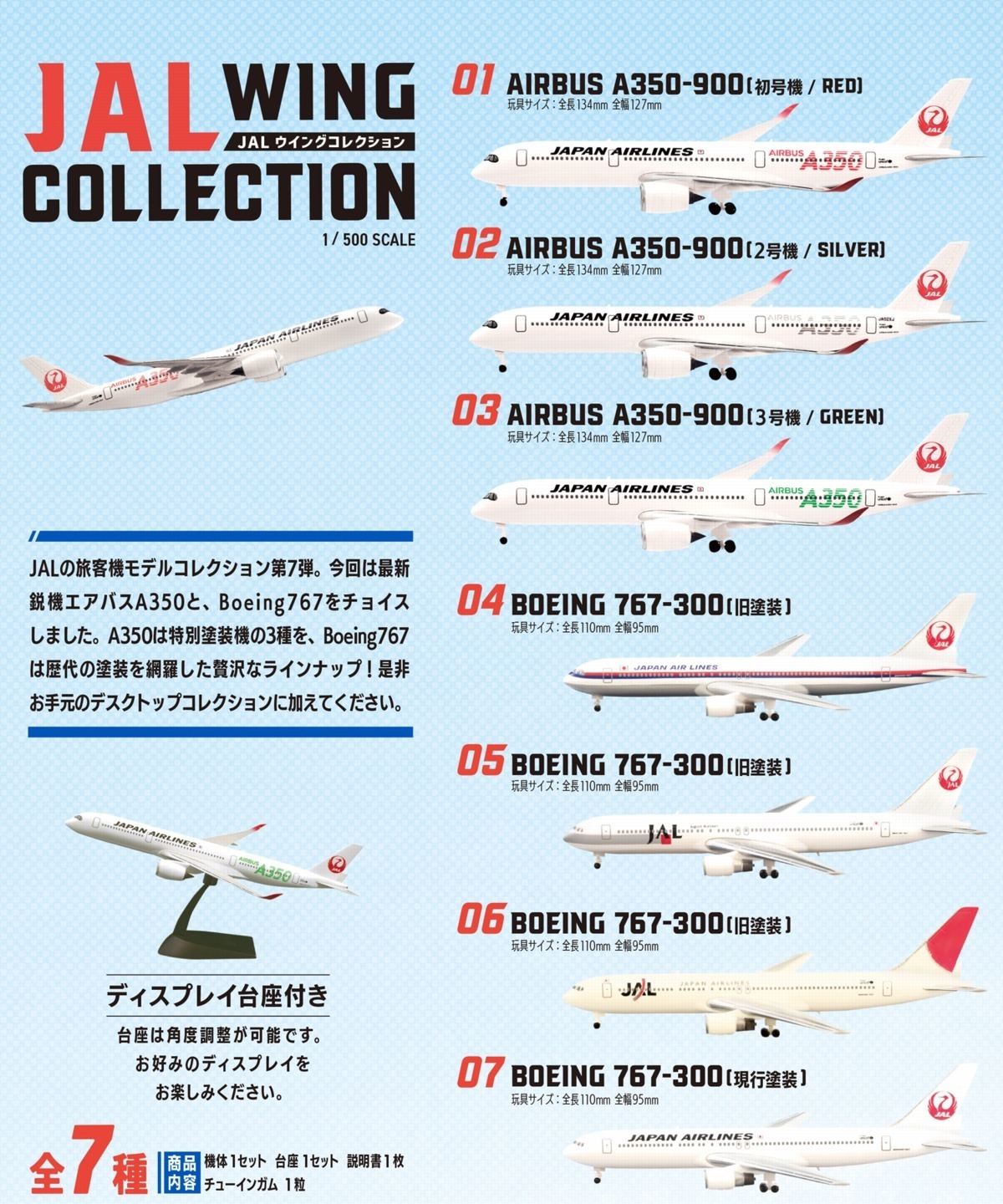 FT60765 F-toys JALウイングコレクション7 B767-300×4, A350-900×3 全7