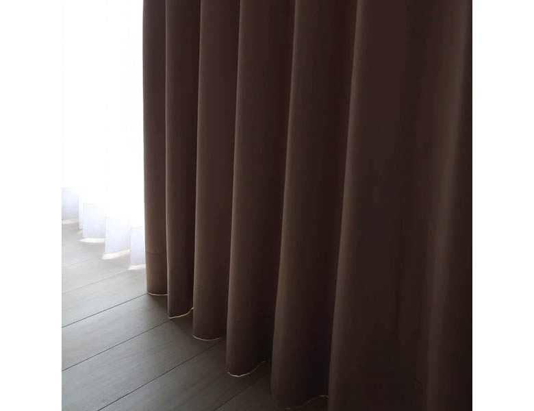 オリジナル無地ドレープカーテン 防炎＋遮光1級 ダークブラウン