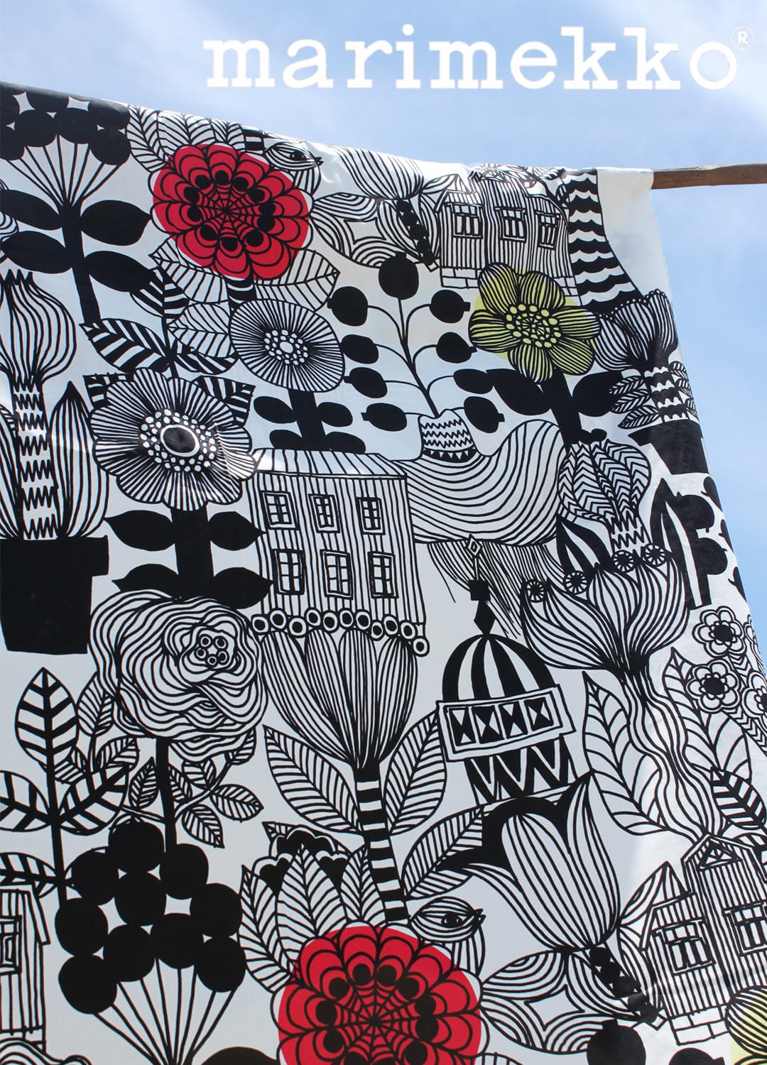 線で描かれたボタニカル柄がにぎやかなデザインのカーテン カーテン