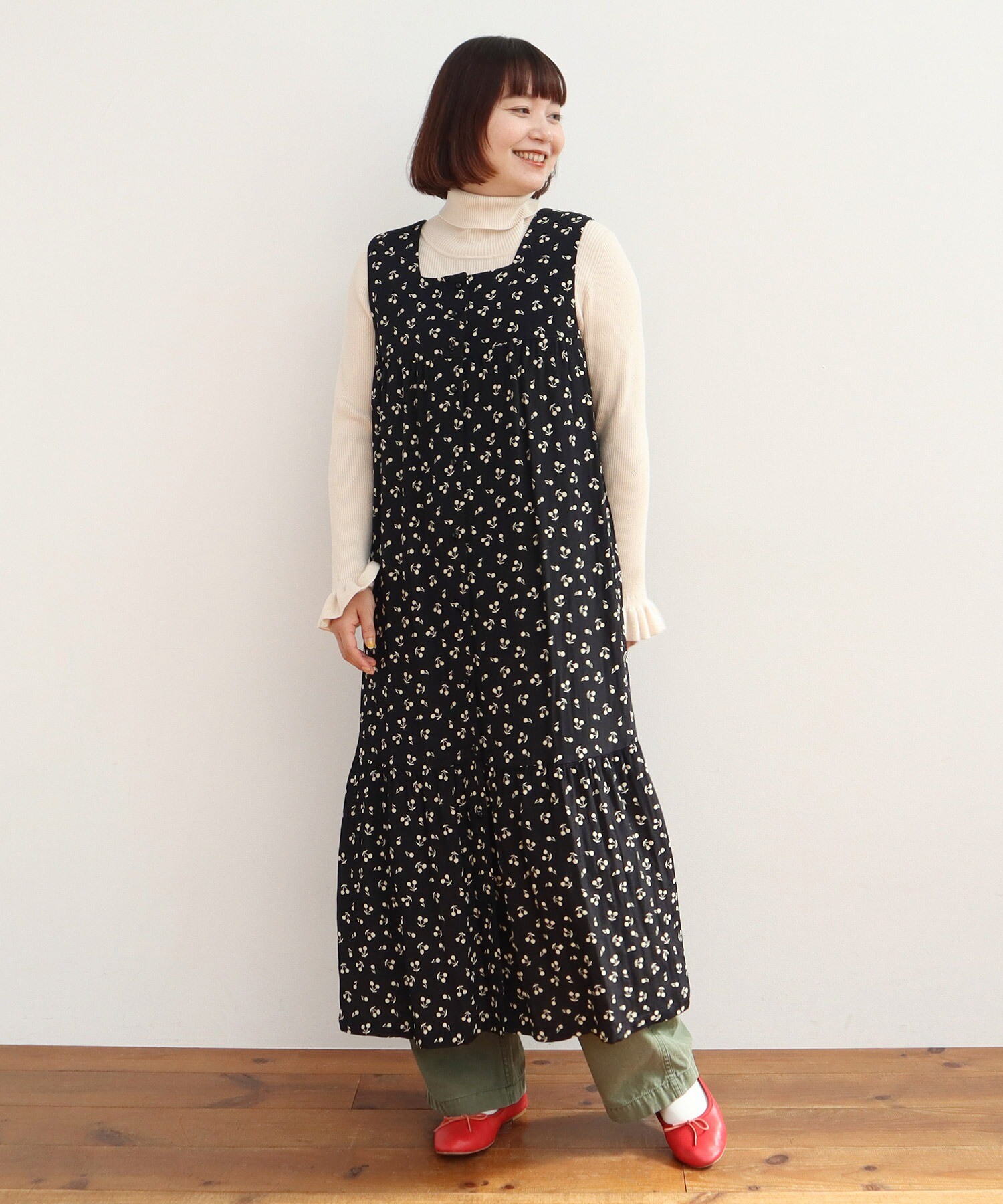 AMBIDEX Store ○チェリー風通ジャカード スクエアネック ノースリ