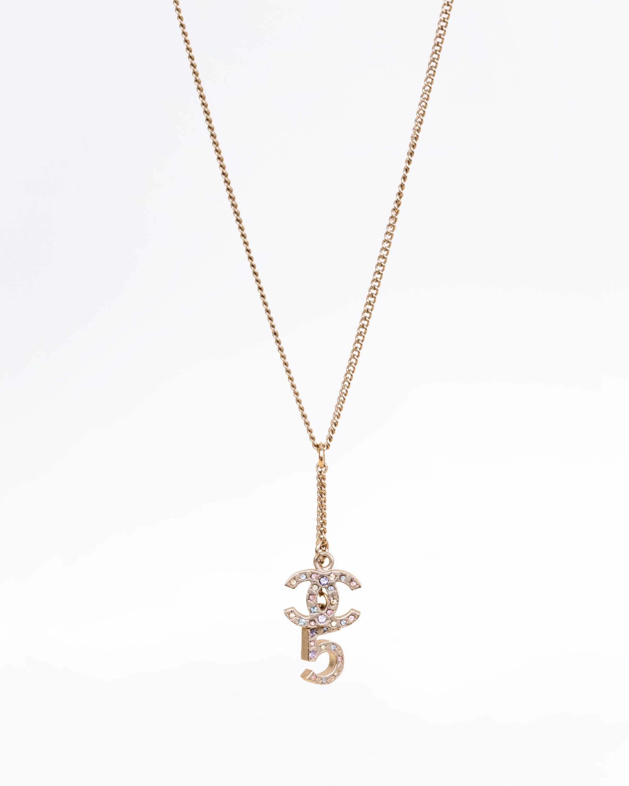 Chanel Rhinestone CC No 5 Charm Necklace | Vivrelle
