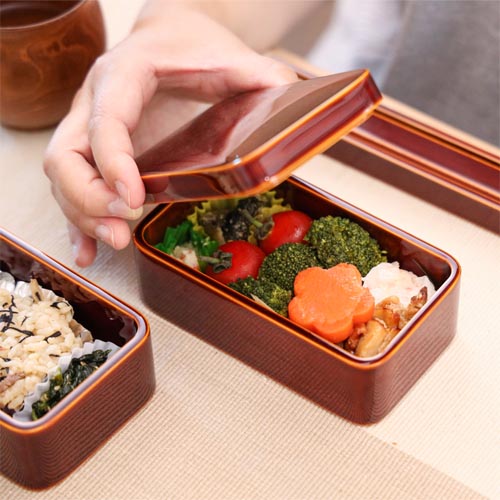 飛騨春慶 元田漆器 隅丸二段弁当箱 伝統工芸品 木製 弁当箱／箸箱