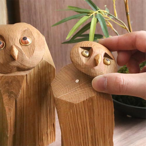 旭川クラフト 早見賢二 ナラの森のフクロウたち 国産クラフト 木製