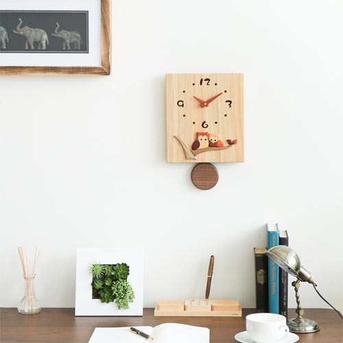 旭川クラフト Pecker 工房ペッカー B1 寄せ木振り子時計ふくろう