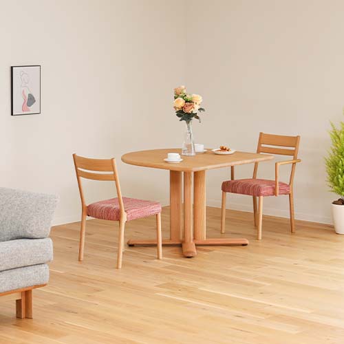 飛騨家具 shirakawa シラカワ ネオテーブル 変形半円形 1本脚 国産家具