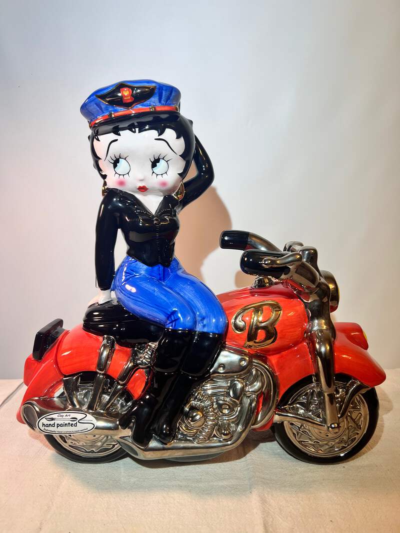 Betty Boop - 14” x 14” x7” Cookie Jar - “Biker” - Clay Art - 2000