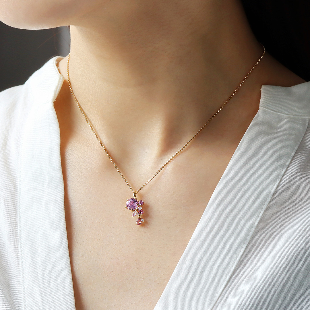 ビズー公式】クンツァイト×マルチカラージュエル K18/PTペンダント