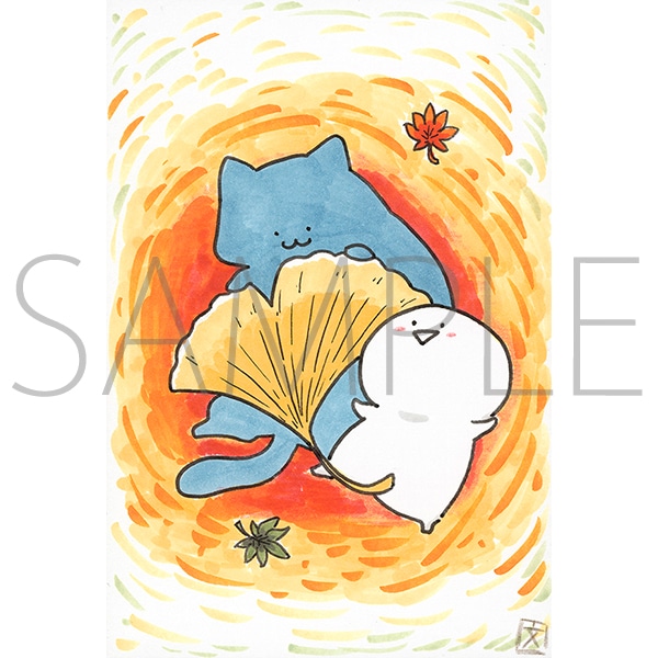 お文具といっしょ 複製原画 銀杏と紅葉【受注生産商品】: キャラグッズ