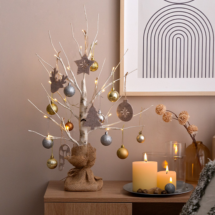 g156018]【オーナメントセット】Schnee 高さ120cm 白樺風ツリー+