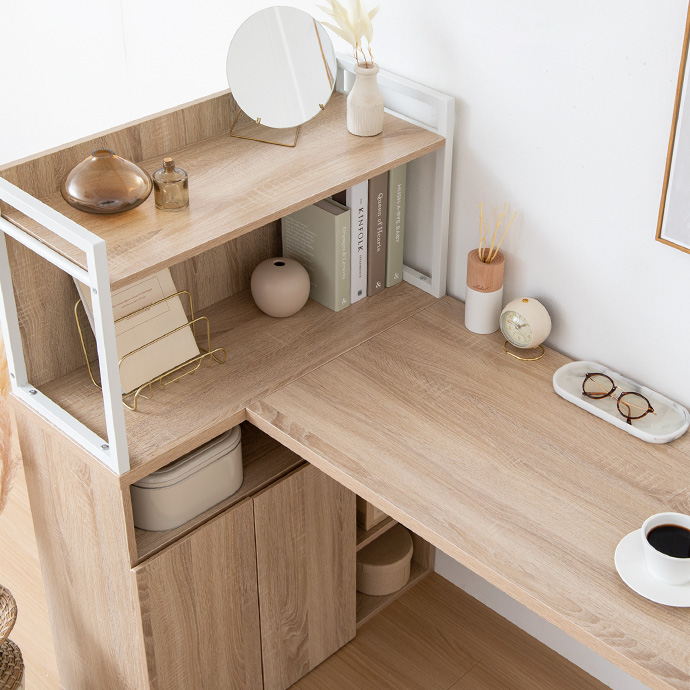 g159009]【幅120cm】Fine L字収納・棚付きデスク パソコンデスク