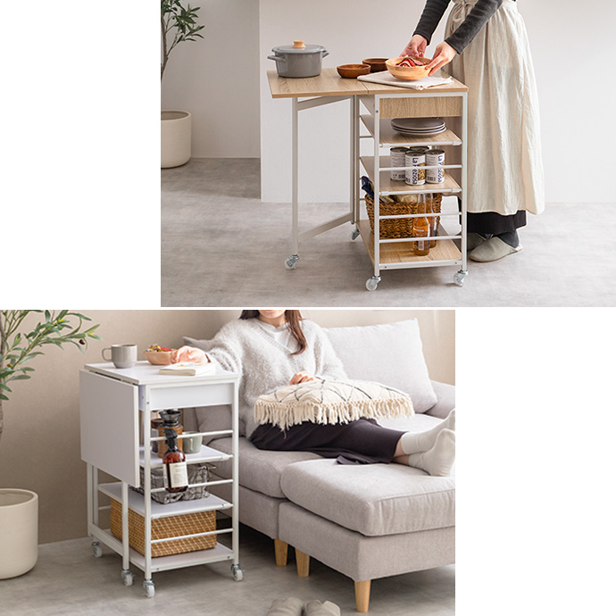 g159033]【幅36〜69cm】Cammy 伸縮式キッチンワゴン 収納雑貨 | 家具