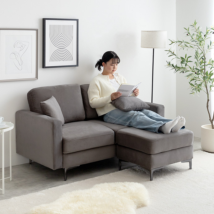 g135019]【2点セット】Ally 2人掛けベロアソファ+オットマン カウチ