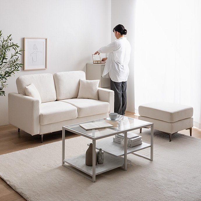 g135019]【2点セット】Ally 2人掛けベロアソファ+オットマン カウチ