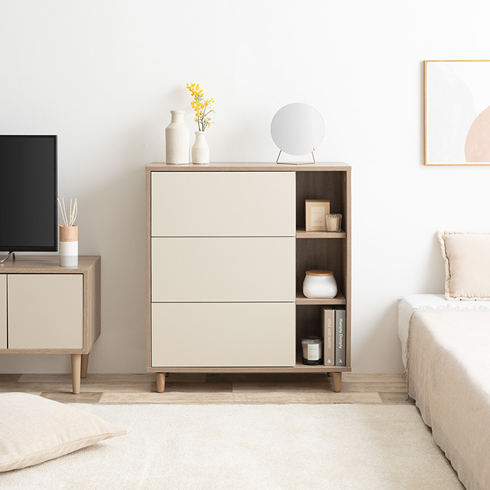 g134063]【幅73cm】Erin バイカラー棚付きチェスト キャビネット