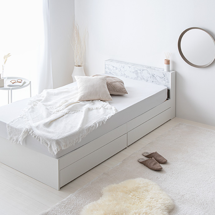 g134066]【シングル】宮棚&コンセント付引き出し収納ベッド 収納付き