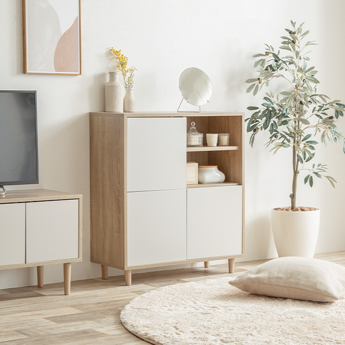 g134008]【幅73cm】Erin バイカラースクエアキャビネット キャビネット