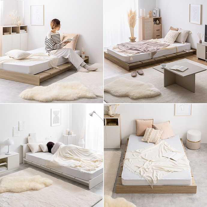 g134035]【セミダブル】Yuseong 幅140cm幅広すのこローベッド(ボンネル