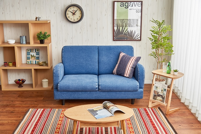 OH6L* デニム調コンパクト2Pラブソファー訳1円アウトレット家具 g1868