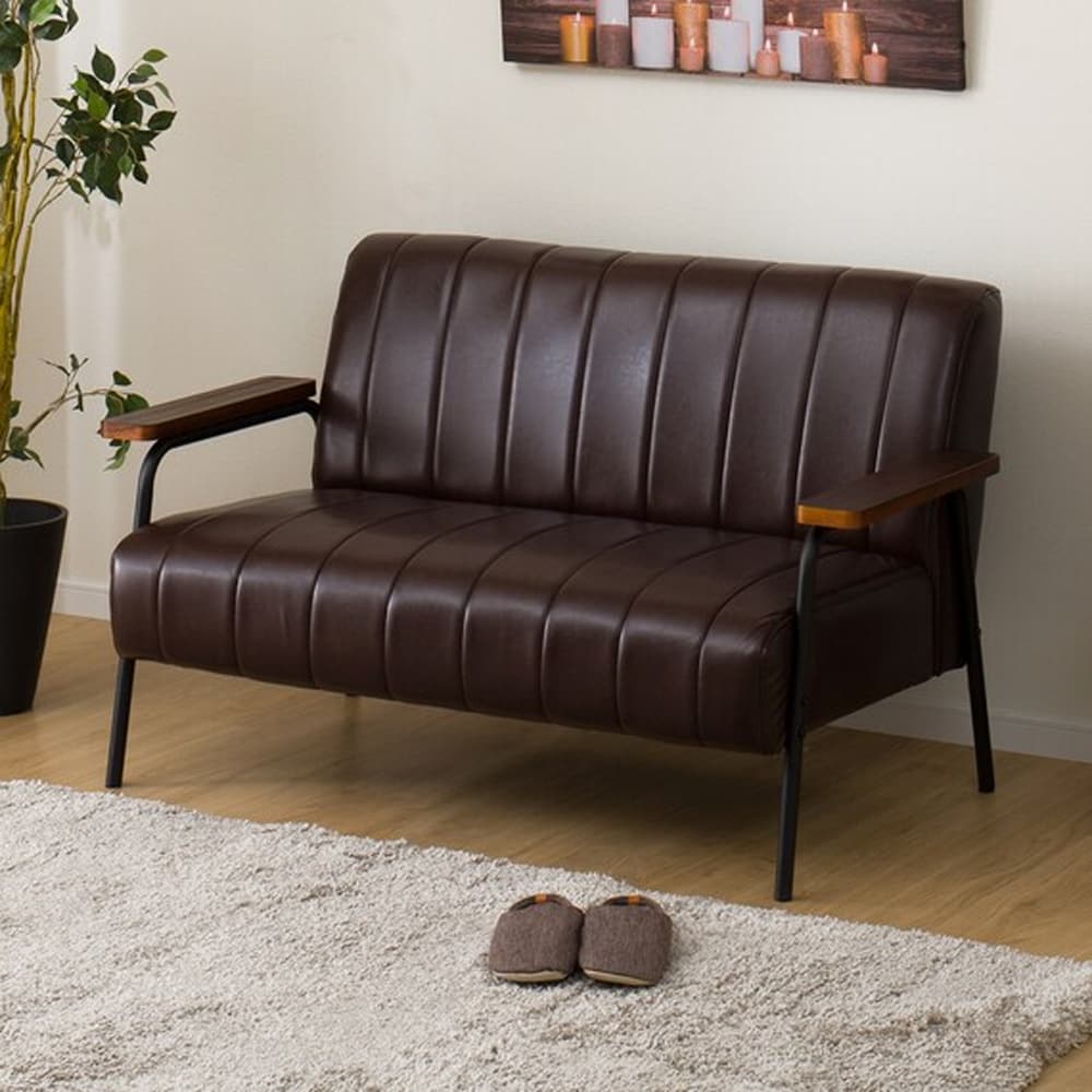 傷・汚れに強い合成皮革 2人用ソファ(Nシールド ステイン2KD DBR) 5Y